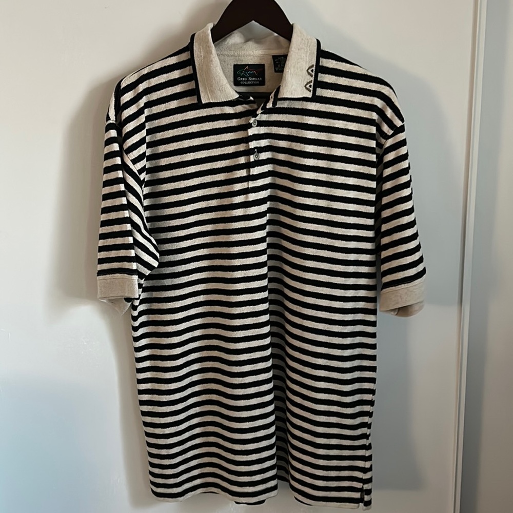 Greg Norman Men’s Sporty Sweater Knit Striped Short Sleeve Polo Leisure Wear